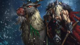 Red nose reindeer with barbarian dressed as santa