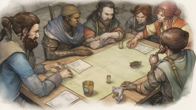 a group of players for a fantasy role playing game having a argument about rules